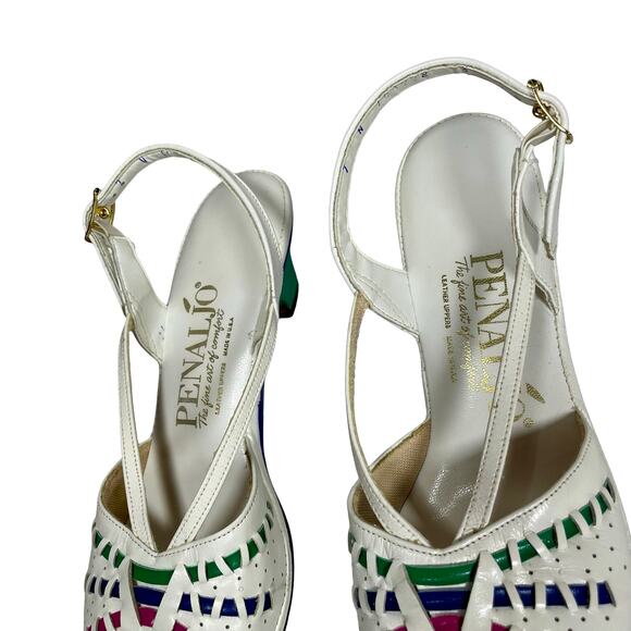 Vintage 80s Penaljo White Leather Kitten Heel Slingbacks Sz 8 - Picture 6 of 11